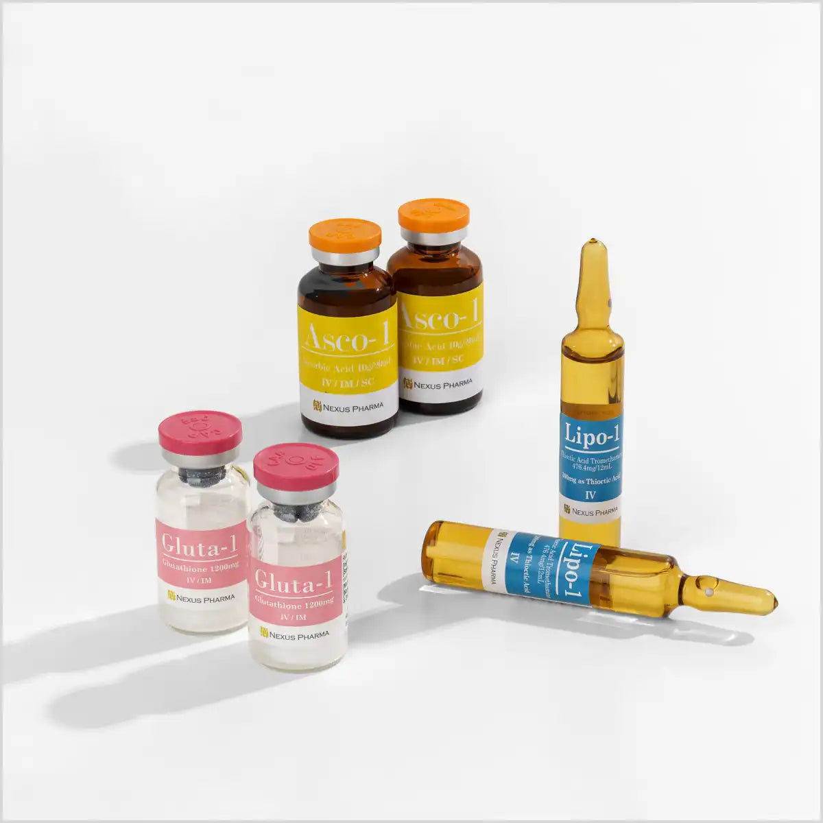 Nexus Pharma Gluta-1, Asco-1, and Lipo-1 Injection Set – Skin Brightening and Antioxidant IV Treatments