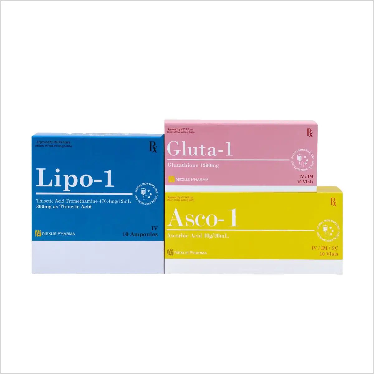 Nexus Pharma Gluta-1, Asco-1, and Lipo-1 Injection Set – Skin Brightening and Antioxidant IV Treatments