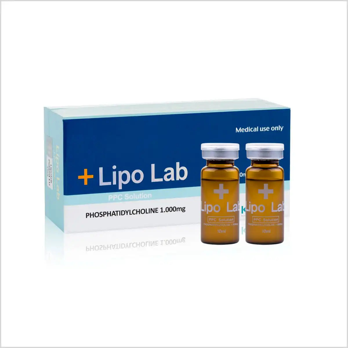 Lipo Lab PPC Solution vials arranged in front of their packaging box, labeled for medical use and containing phosphatidylcholine 1.000mg.