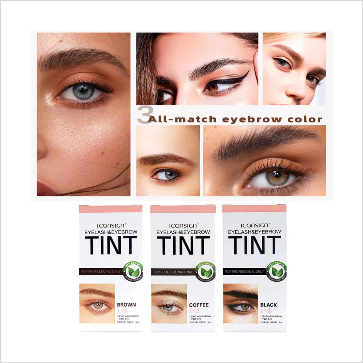 ICONSIGN Lash & Brow Tint Kit - Temporary Eye Brow Tint Black, Coffee & Brown Color